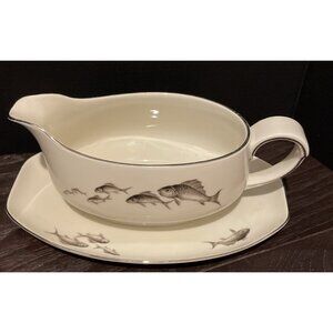 Thomas Ivory Bavaria Germany Fish Fishes Gravy Boat Bowl Underplate Vintage